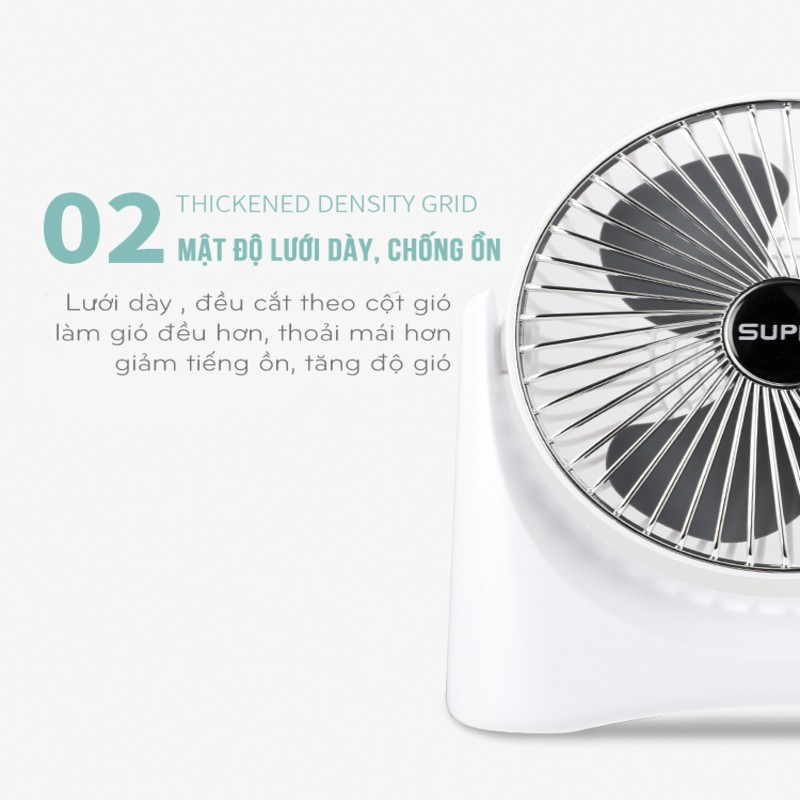 Quạt Tích Điện Super Fan, Quạt Mini Để Bàn Cực Mát Để Bàn Làm Việc, Ô Tô Siêu Tiện Lợi Có Thể Mang Đi - HÀNG CHÍNH HÃNG MINIIN