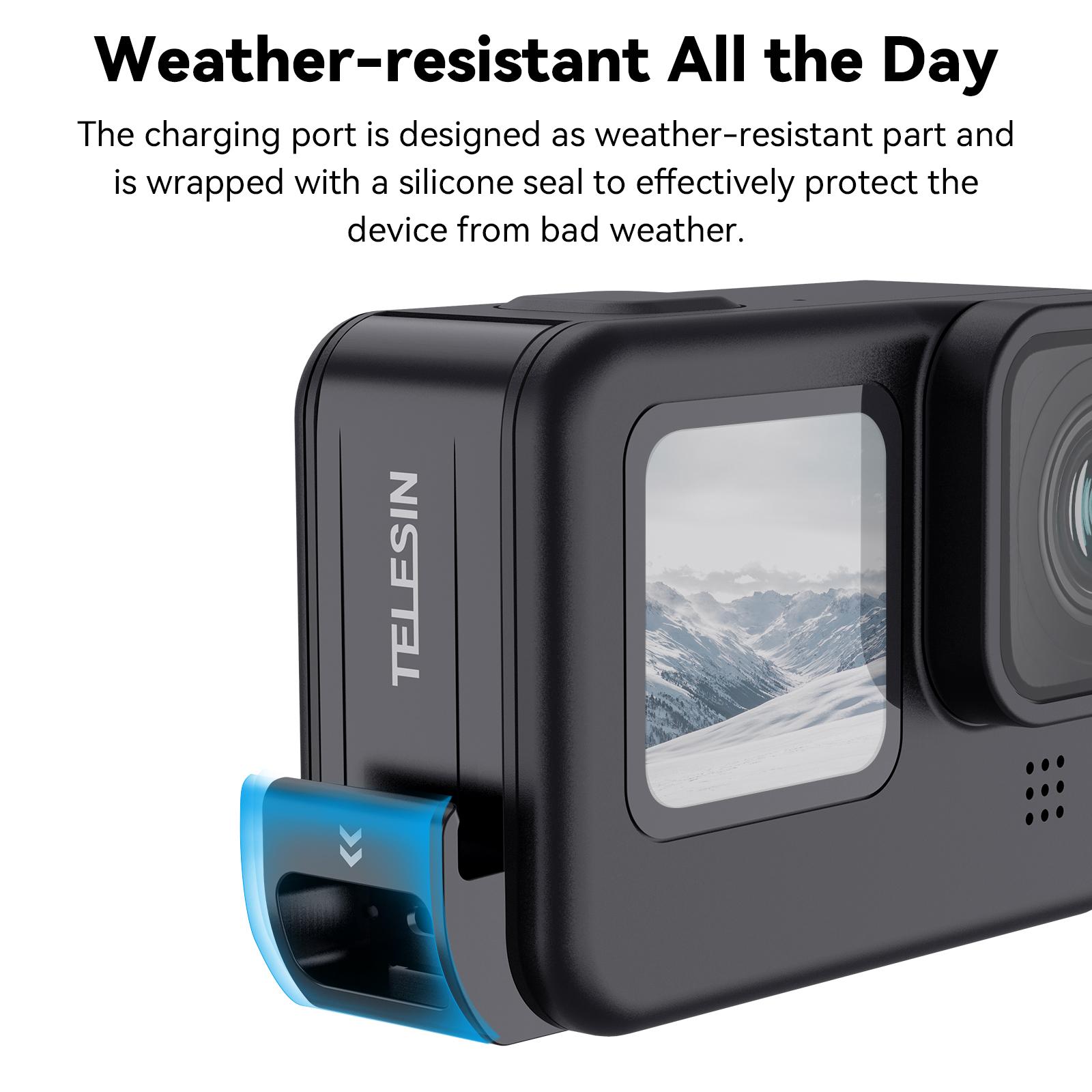 TELESIN Cho GoPro 11 10 9 Nắp Bên Chống Nước Có Thể Tháo Rời Dễ Dàng Nắp Sạc Type-C Cổng Cho GoPro 11 Hero 9 10 11 Pin