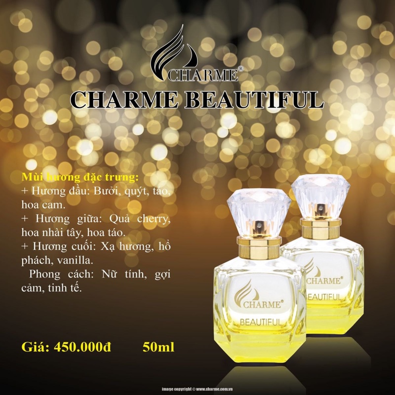 Nước hoa nữ chính hãng, Charme Beautiful, mùi hương ngọt ngào, dịu nhẹ, quyến rũ, cuốn hút, 50ml