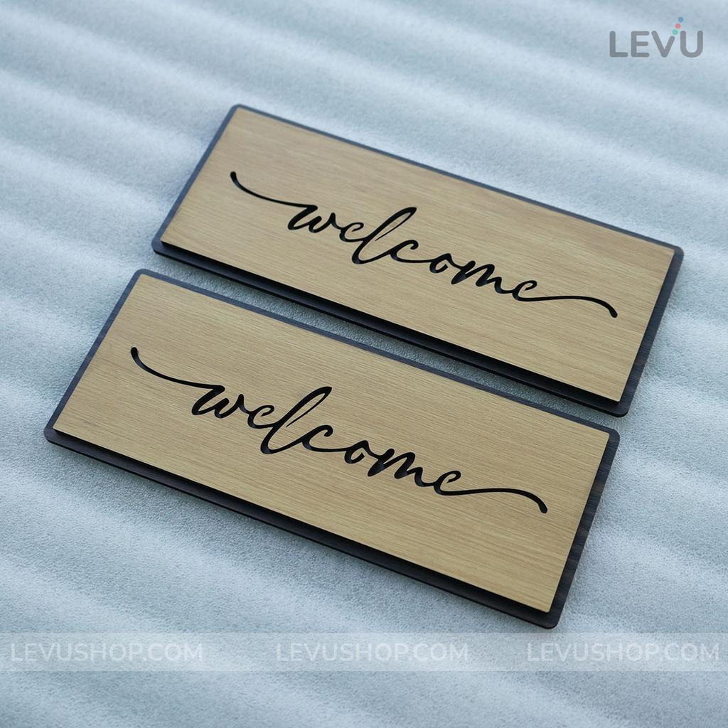 Bảng gỗ Welcome dán cửa trang trí vintage cho quán cà phê trà sữa BG18