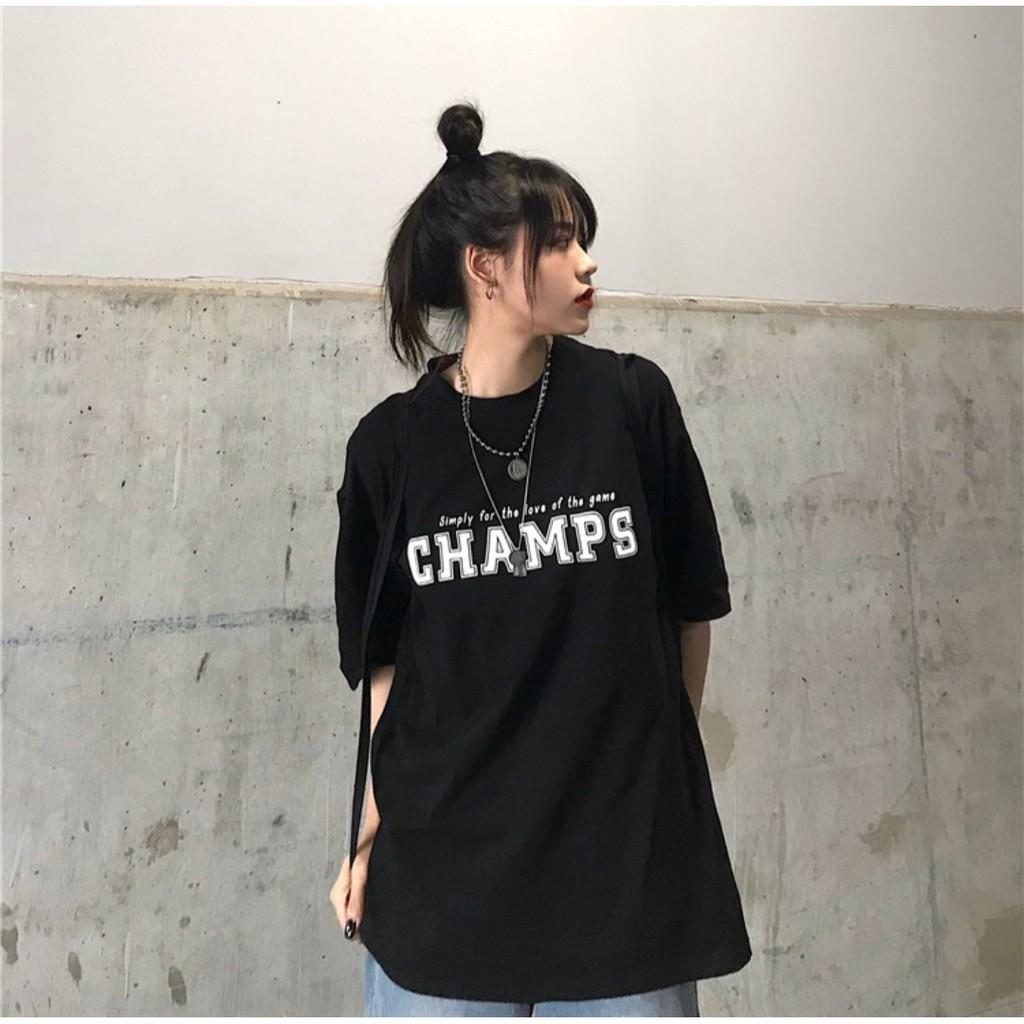 Áo Thun Tay Lỡ Oversize Hình In Chữ CHAMPS Nam Nữ Đều Mặc