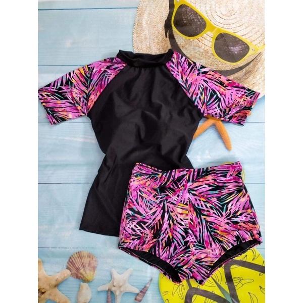 Đồ bơi bikini tay ngắn quần hoa kín đáo