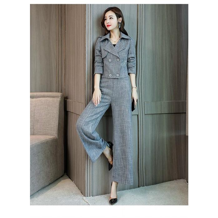 Set Bộ Vest Quần Ống Rộng Áo Form Ngắn Cổ Cách Điệu