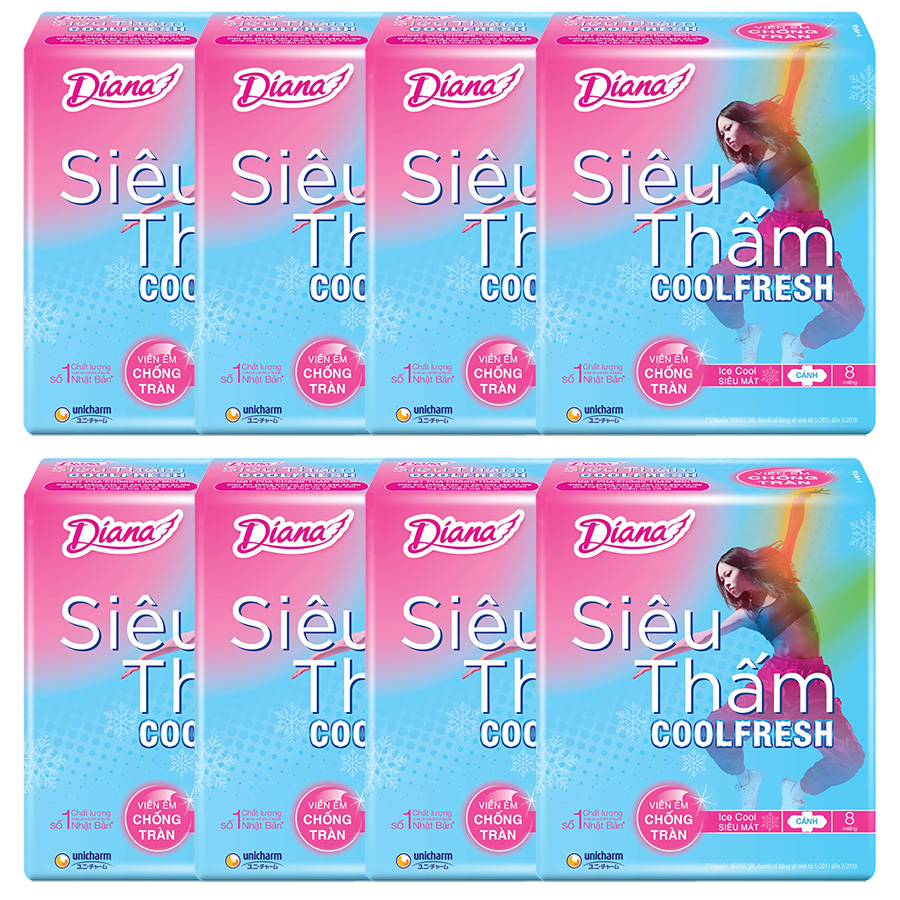 Combo 8 Gói Băng Vệ Sinh Diana Cool Fresh Siêu Mỏng (8 Miếng / Gói)