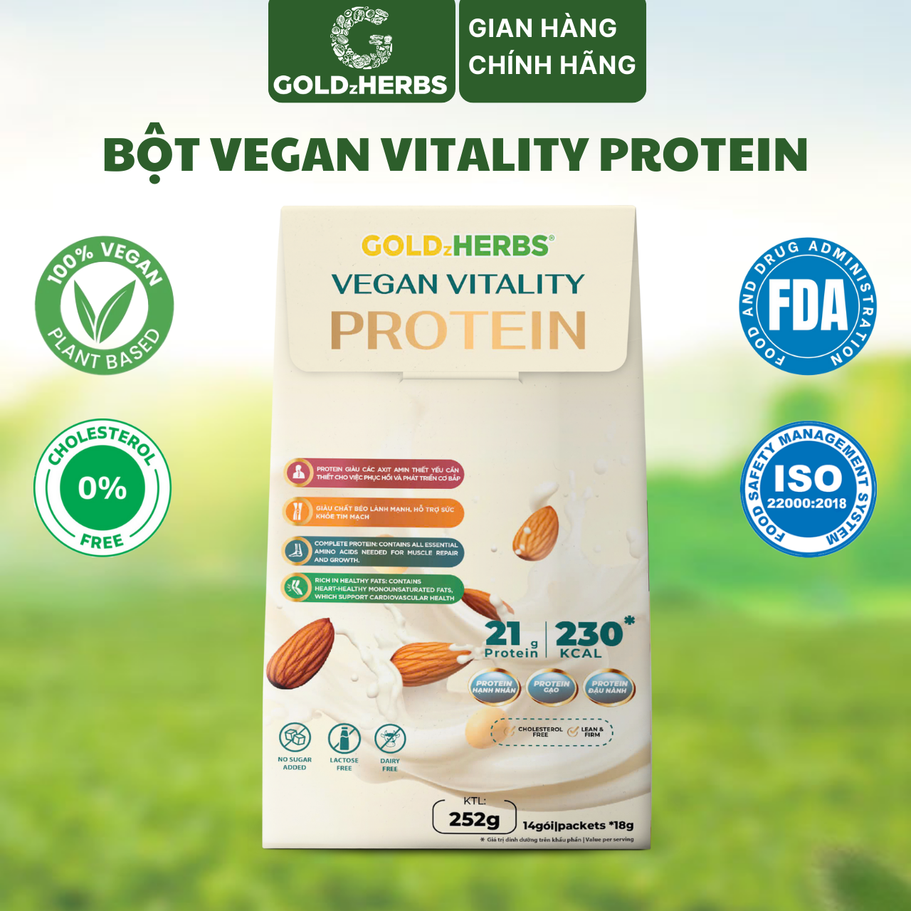 Bột Protein Vegan ViTality GoldzHerbs – 14 gói/ 500g