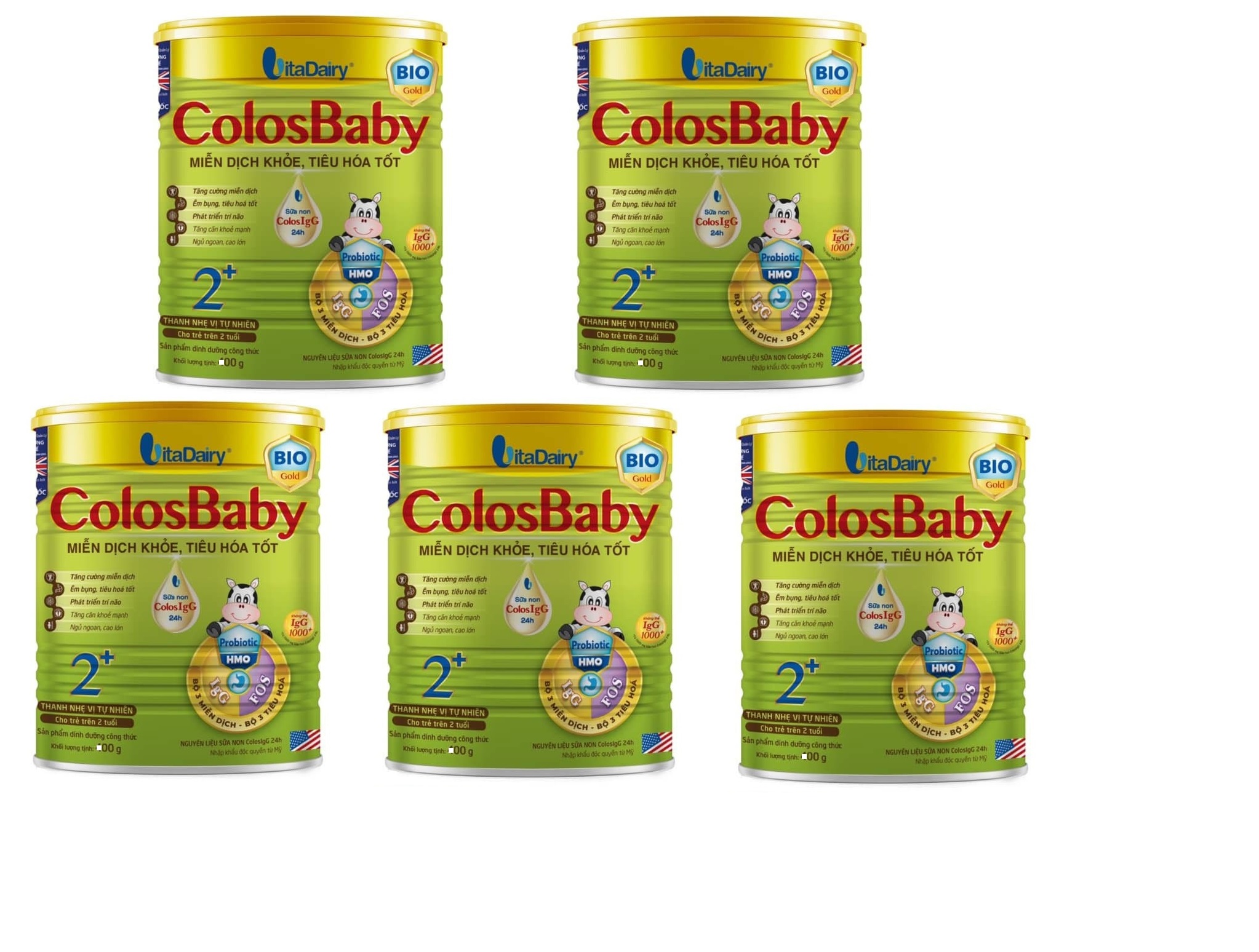 Combo 5 lon Sữa Bột Vitadairy COLOSBABY BIO GOLD 2+ lon 800g