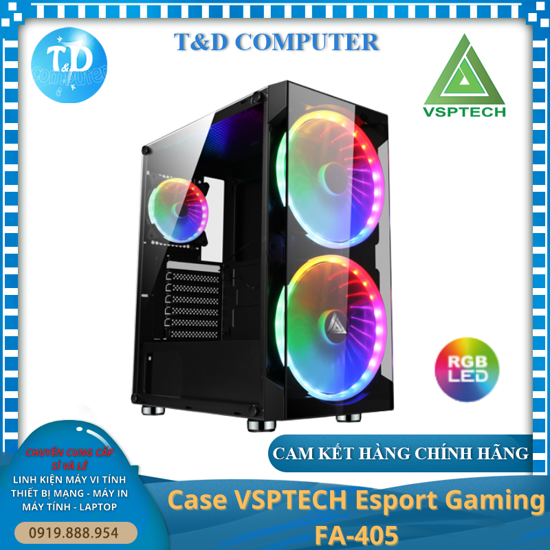 Vỏ máy tính Case VSP FA 405 (ATX, M-ATX, ITX) Kính cường lực (Tặng 3 FAN RGB) - Hàng chính hãng TECH VISION phân phối