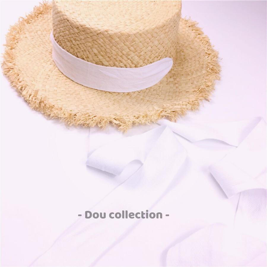 Nón Cói  Raffia Sợi Tự Nhiên Vành Tua Rua Phối Dây Nơ Đi Biển - Mã NC008