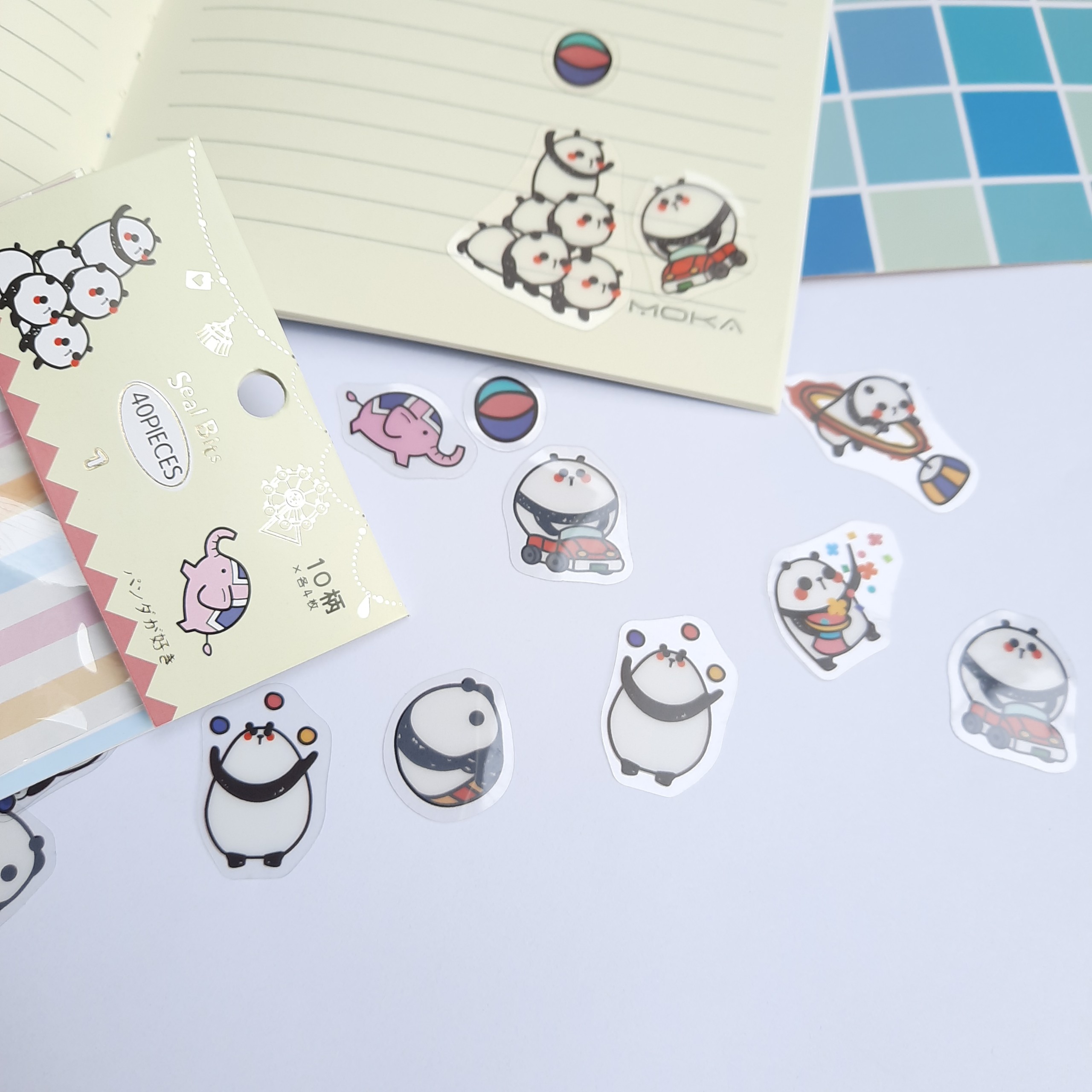 Bộ 40 Sticker Hình Dán Mini Gấu Trúc Làm Xiếc