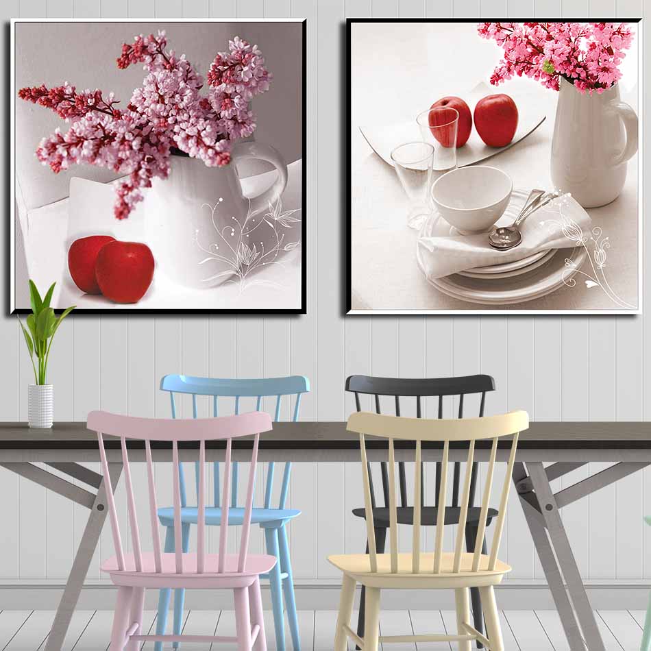 Bộ 2 tranh canvas treo tường Decor Bình hoa trang trí phòng ăn, phong cách hiện đại - DC054