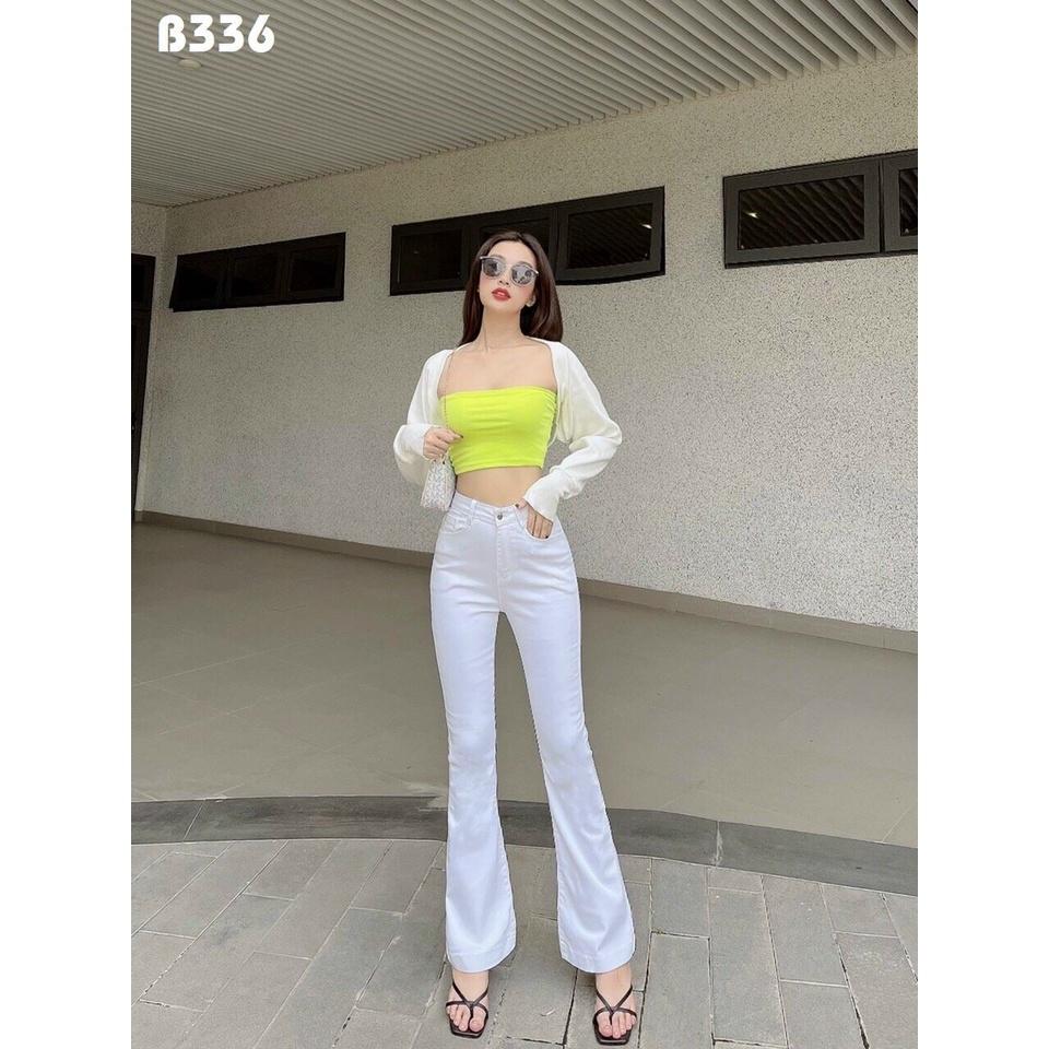 Quần Jeans Nữ Ống Loe Dài Lưng Cao Co Giãn Thời Trang