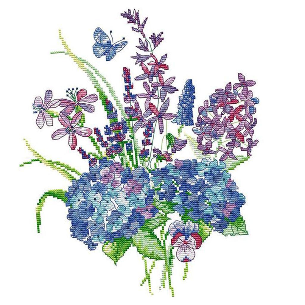Flower Stamped & Counted Cross Stitch Embroidery Package for Beginners 11CT