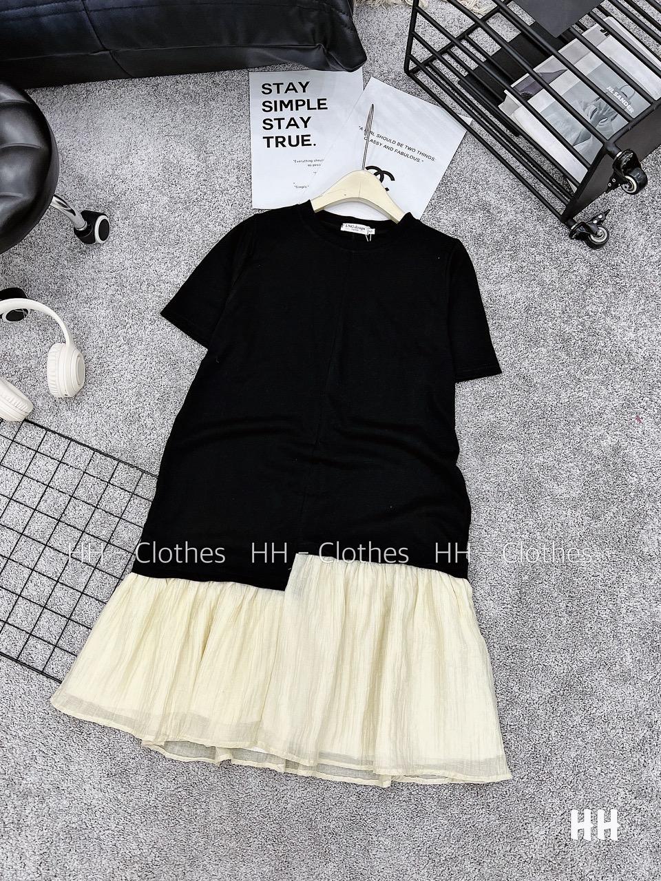 VÁY ĐI CHƠI, VÁY BABYDOLL, VÁY SUÔNG, VÁY THUN ĐEN TAY NGẮN PHA TƠ CỰC HOT