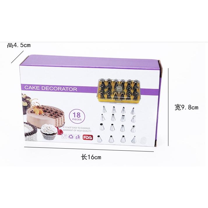 Bộ Đuôi Bắt Bông Kem Bằng Thép Không Gỉ 18 chi tiết có hộp đựng sang trọng