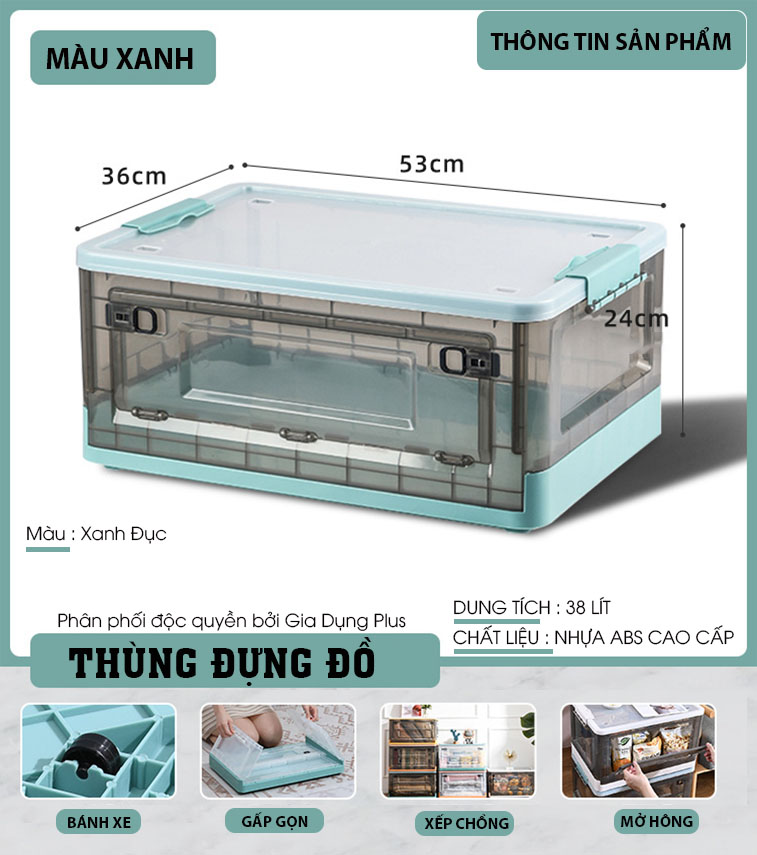 Hộp Đựng Đồ Lớn Bằng Nhựa Trong Suốt, Có Nắp &amp; Bánh Xe Cao Cấp Giúp Đựng Đồ Chơi, Quần Áo, Để Sau Xe OTO