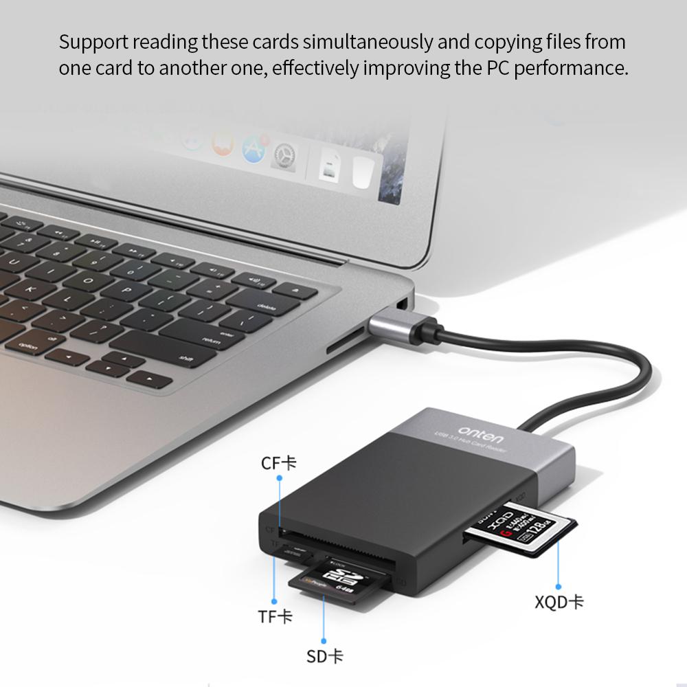 Đầu đọc đa thẻ 6 trong 1 USB 3.0 Bộ chuyển đổi USB sang USB Cắm N Play / Khe cắm thẻ TF / SD / CF / SQD / 2 * USB 3.0 Tốc độ cao