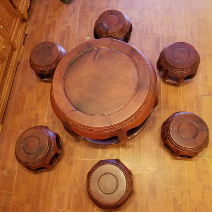 Bộ bàn ghế kiểu trống gỗ hương 7 món