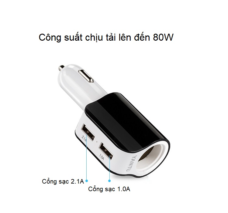 Tẩu cắm sạc trên ô tô 2USB A68