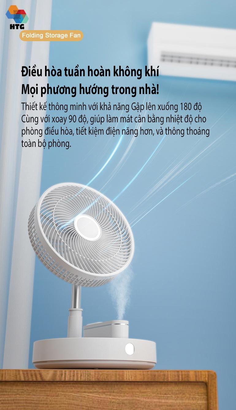 Quạt đứng không dây Cyke P30 tự động xoay, gấp gọn dùng gia đình để bàn, để sàn tiện lợi, có Remote điều khiển từ xa, 8 tốc độ gió và hẹn giờ tiện lợi, hàng chính hãng