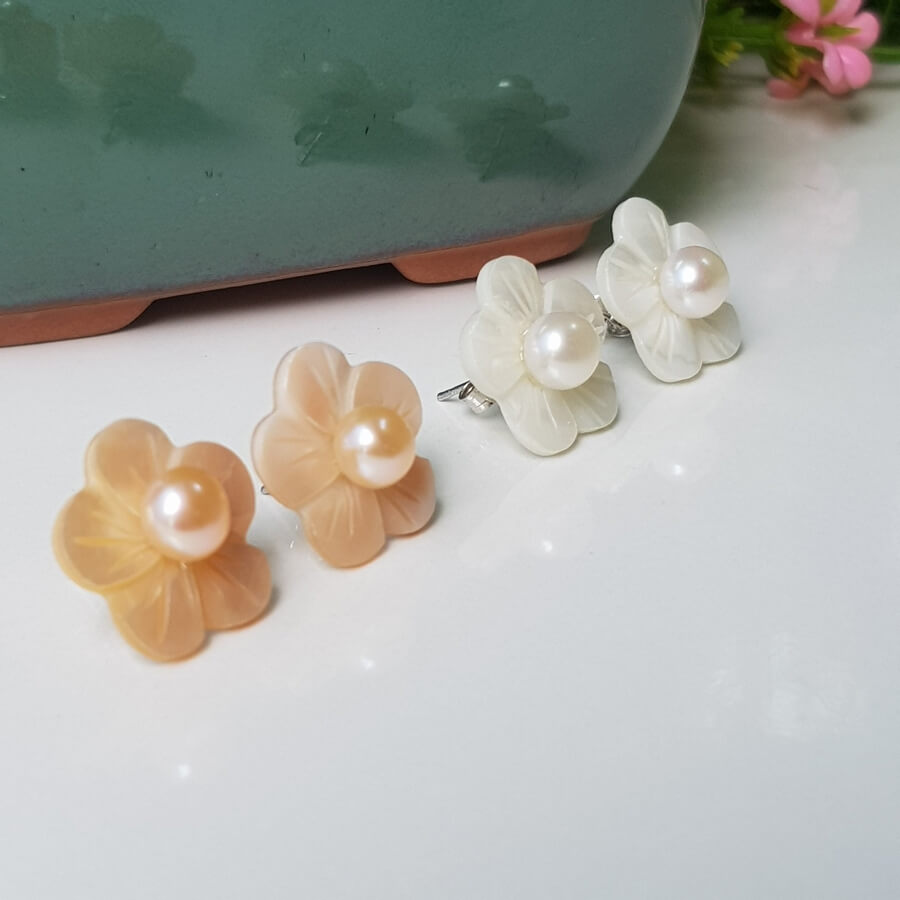 Bông Khuyên Tai Ngọc Trai Kiểu Nụ Hoa đào - Trang Sức Cô Tấm - Peach Pearl(6ly) - CTJ6906