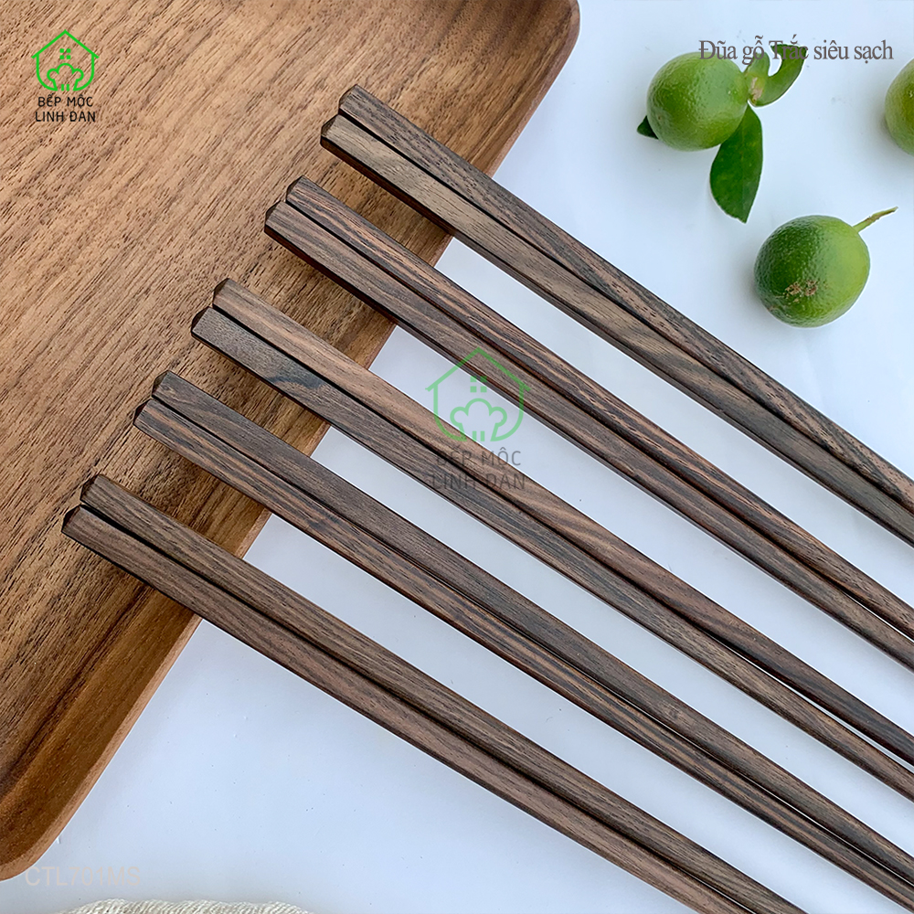 (5 Đôi) Đũa Gỗ Mun Sọc Tự Nhiên Để Mộc - Kháng Khuẩn Siêu Sạch [CTL701MS-5]