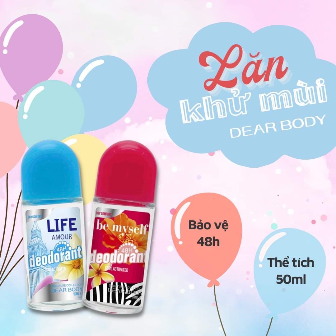 Lăn Khử Mùi Dành Cho Nữ DEAR BODY 50ml - Khử Mùi Hôi Nách - Không Vàng Áo - Ko Thâm Nách - Điều Tiết Mồ Hôi Dưới Cánh Tay - Lưu Hương 48h