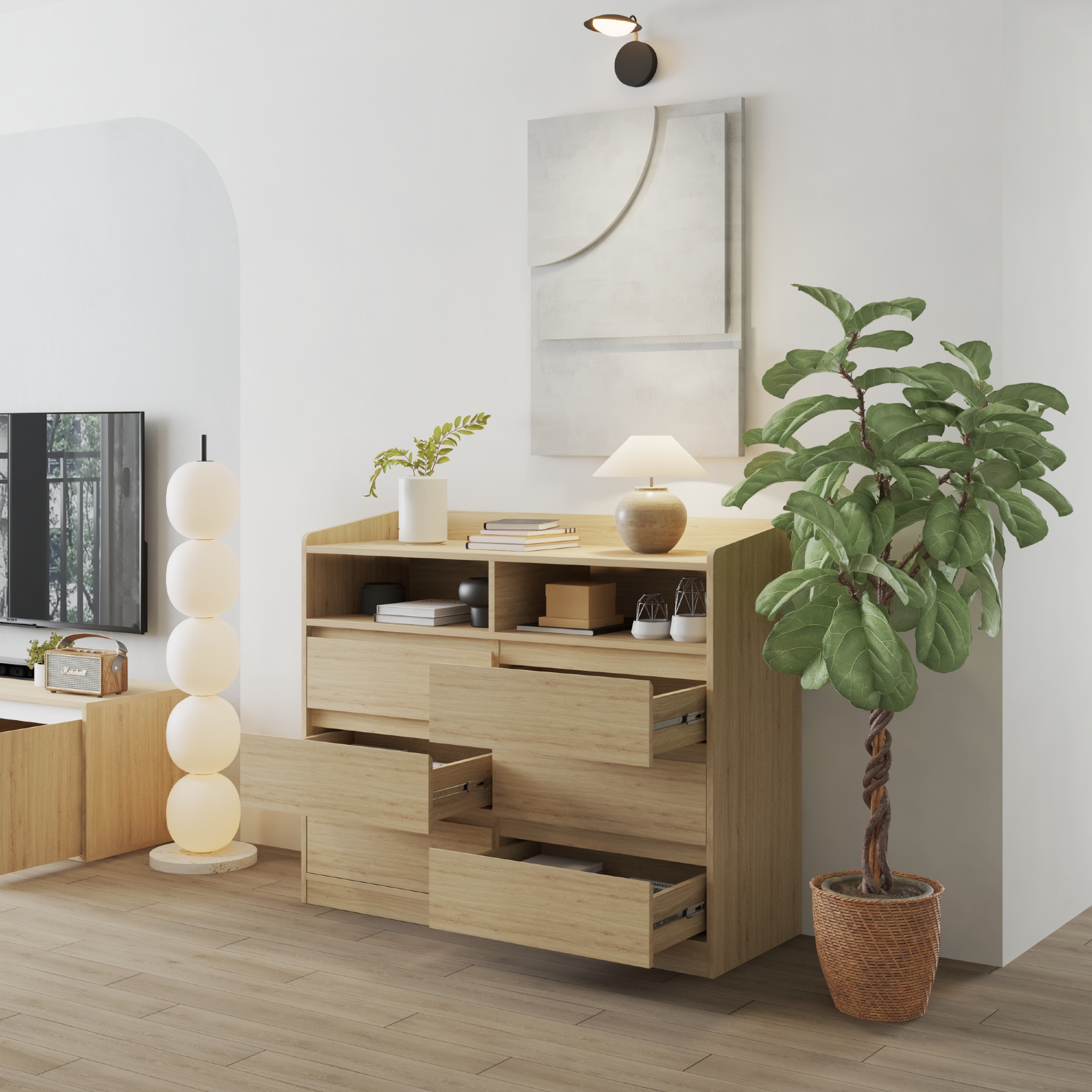 HAPPY FURNITURE , Tủ lưu trữ 6 ngăn kéo - KATE , THK_320 , 120cm x 45cm x 100cm DxRxC