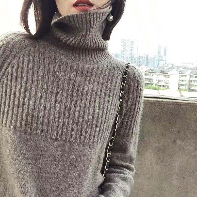 MS336 Áo len cao cổ ngực kẻ sọc