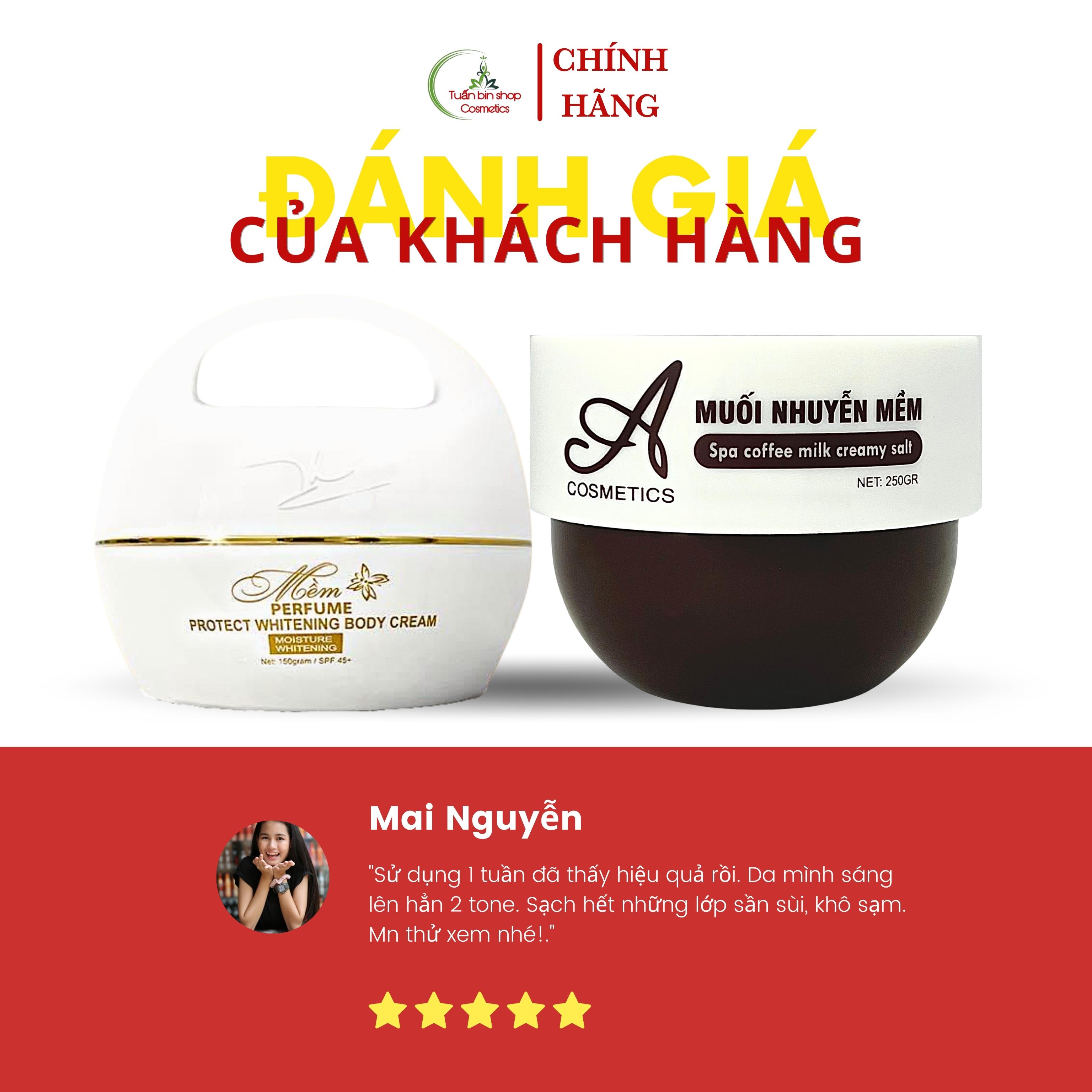 Combo kem trắng da body, tẩy tế bào chết Acosmetics, kem body mềm, muối nhuyễn mềm 400g