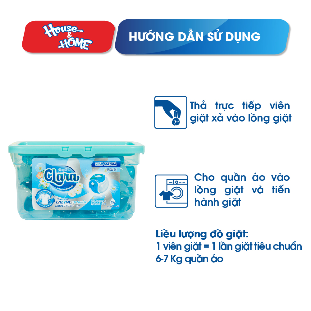 Viên giặt xả Clara hộp 30 viên Hương hoa thanh mát 450g