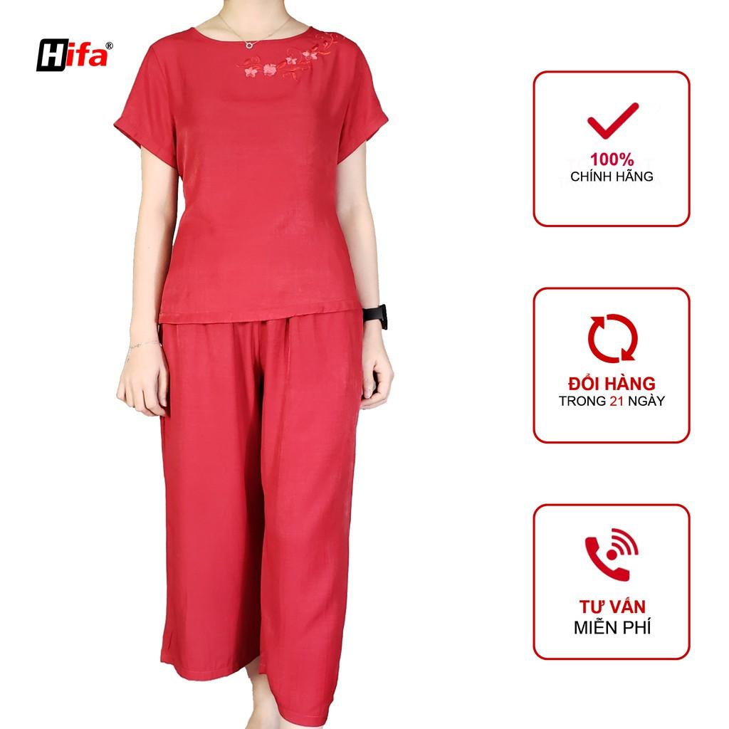 Bộ Đũi Trung Niên, Bộ Mặc Nhà Thêu Hoa Cho Bà, Cho Mẹ BD010