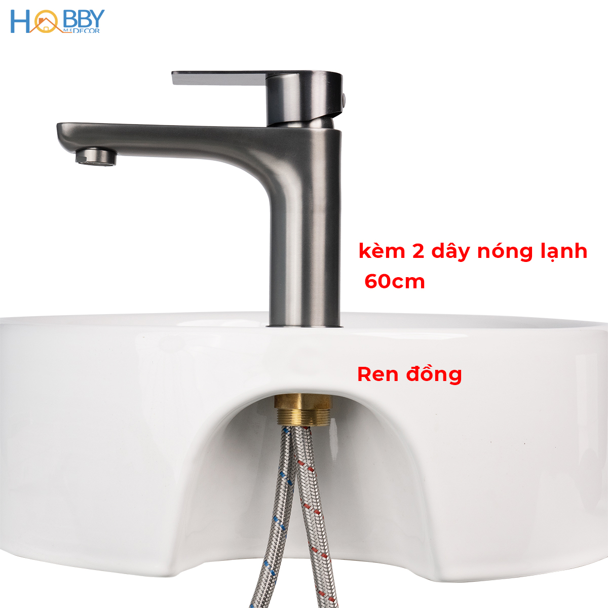 Vòi chậu rửa mặt nóng lạnh inox 304 sơn xám Hobby home decor VRM10