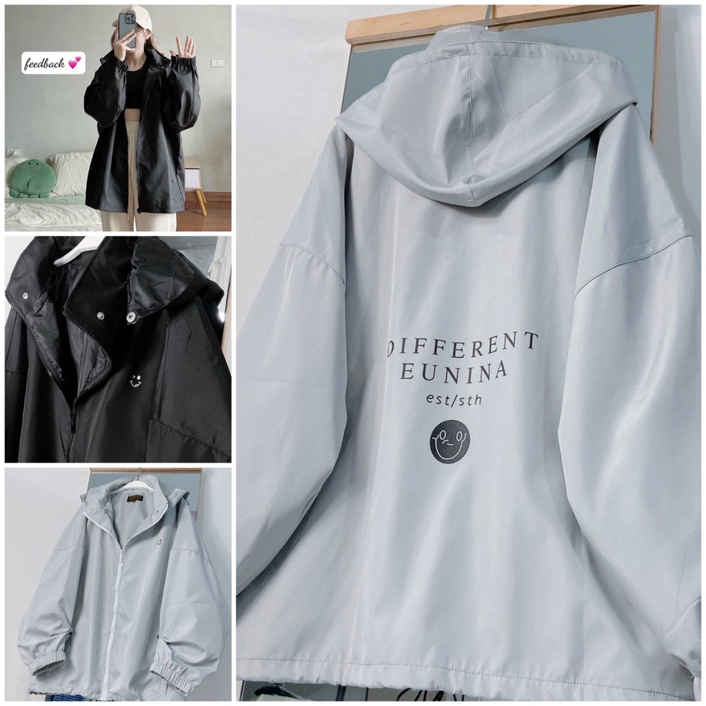 Áo Khoác dù Nón Rời Hình Mặt Cười 2 Lớp - Kiểu Bomber Khóa Zip Unisex Hàn Quốc Đẹp -FREESHIP TREND - Nam Nữ Couple