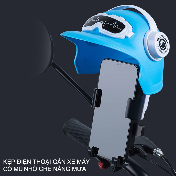 Giá đỡ điện thoại gắn xe máy có mũ nhựa mini che nắng mưa tiện dụng
