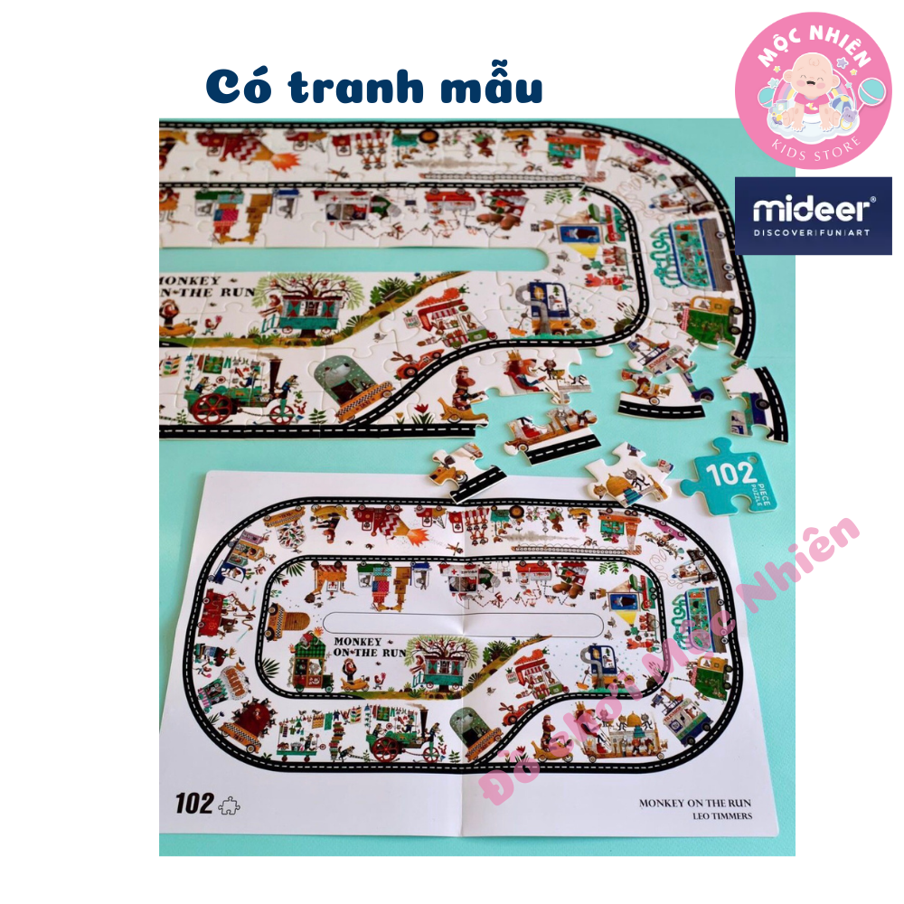 Đồ Chơi Xếp Hình Puzzle MIDEER Dạng Valy Xách Tay - Chủ đề Monkey on the Run (102 Mảnh Ghép) Dành cho bé từ 4 tuổi