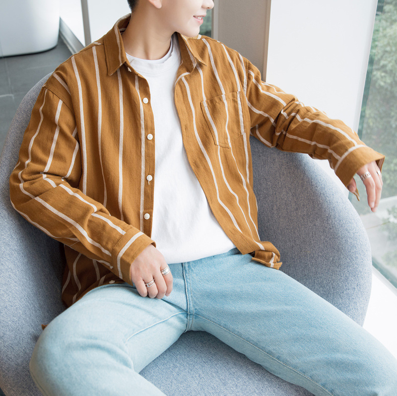 Áo sơ mi nam, họa tiết kẻ sọc, dài tay, tôn dáng, phong cách Hàn Quốc, kiểu dáng đơn giản TA100