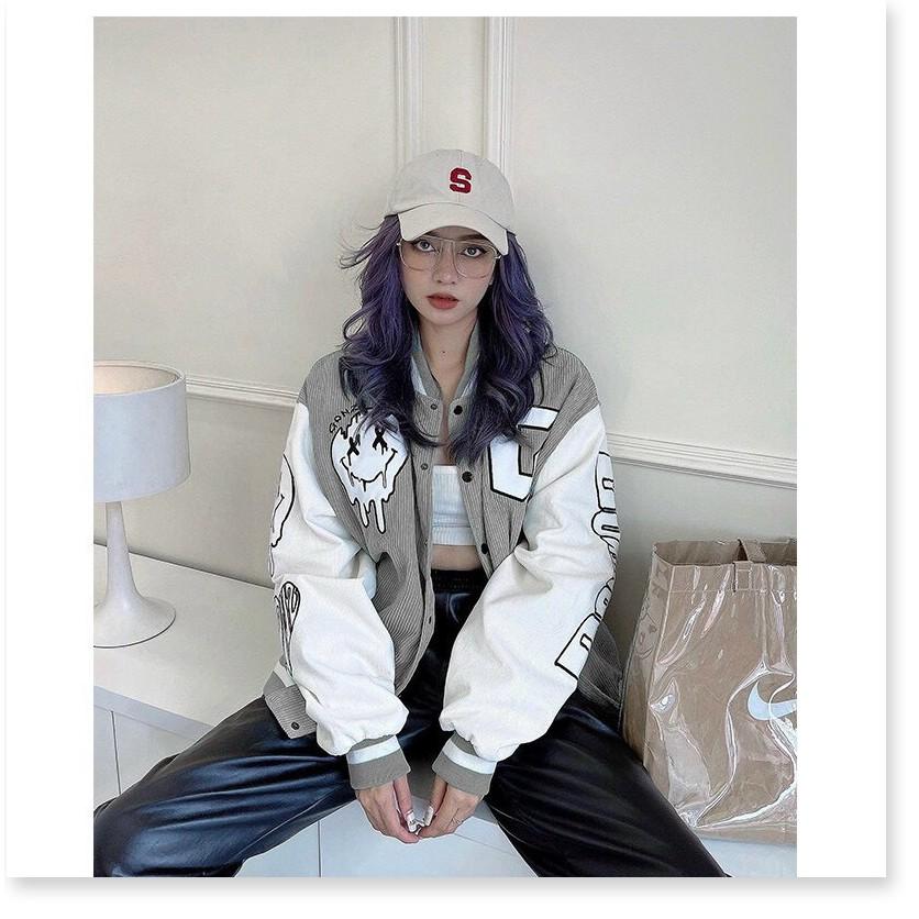 ÁO KHOÁC NHUNG GÂN NAM NỮ  KIỂU BOMBER  BÓNG CHÀY  THÊU HÌNH ICON SIÊU TO,PHONG CÁCH NĂNG ĐỘNG CÁ TÍNH