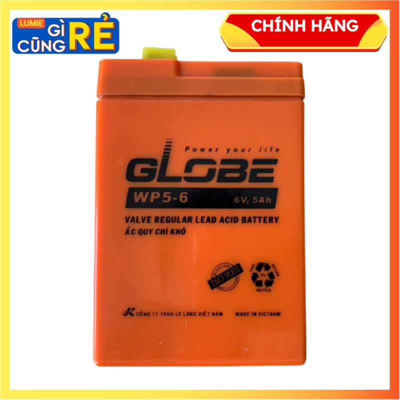 Bình ắc quy GLOBE 6v 5ah WP5-6 DATE mới 100%, giá VAT - Vừa sản xuất nhà máy LELONG đủ CO CQ