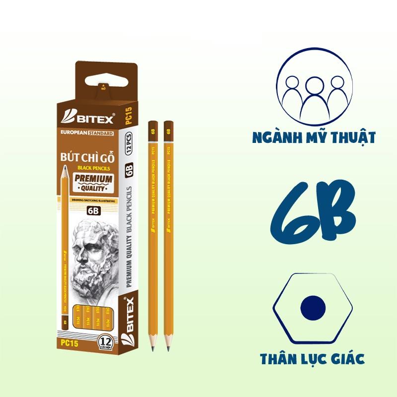 Hộp 12 Bút chì mỹ thuật Bitex 6B Premium PC15