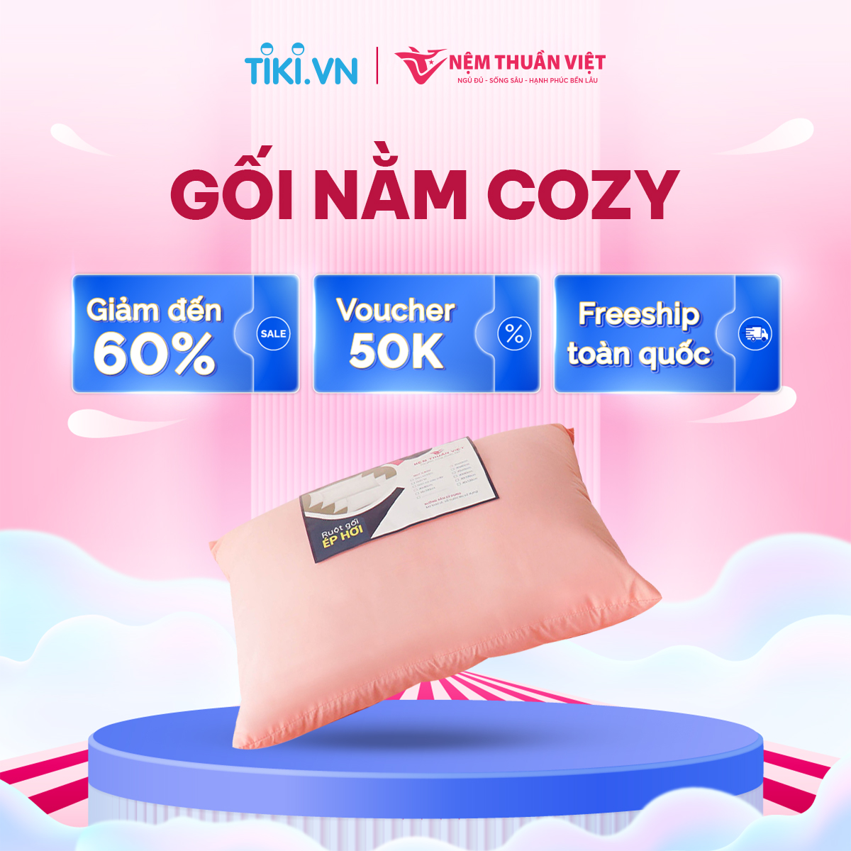 Ruột Gối Nằm Thuần Việt Cozy Cao Cấp, Êm Ái Vượt Trội, Thoáng Mát