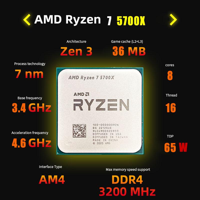 AMD Mới Ryzen 7 5700X R7 5700X 3.4 GHz 8 Nhân 16 Luồng 7NM Ổ Cắm AM4 Máy Tính Để Bàn Game Thủ Bộ Vi Xử Lý Phụ Kiện