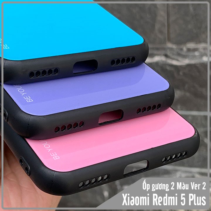 Ốp lưng cho Xiaomi Redmi 5 Plus gương cứng 2 màu Gradient Ver 2 , viền TPU dẻo đen
