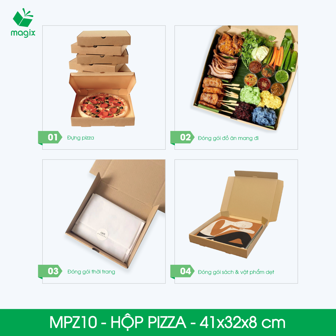MPZ10 - 41x32x8 cm - Combo 20 hộp nắp gài pizza đa dụng - Hộp nắp gập, hộp carton gói hàng, hộp quà