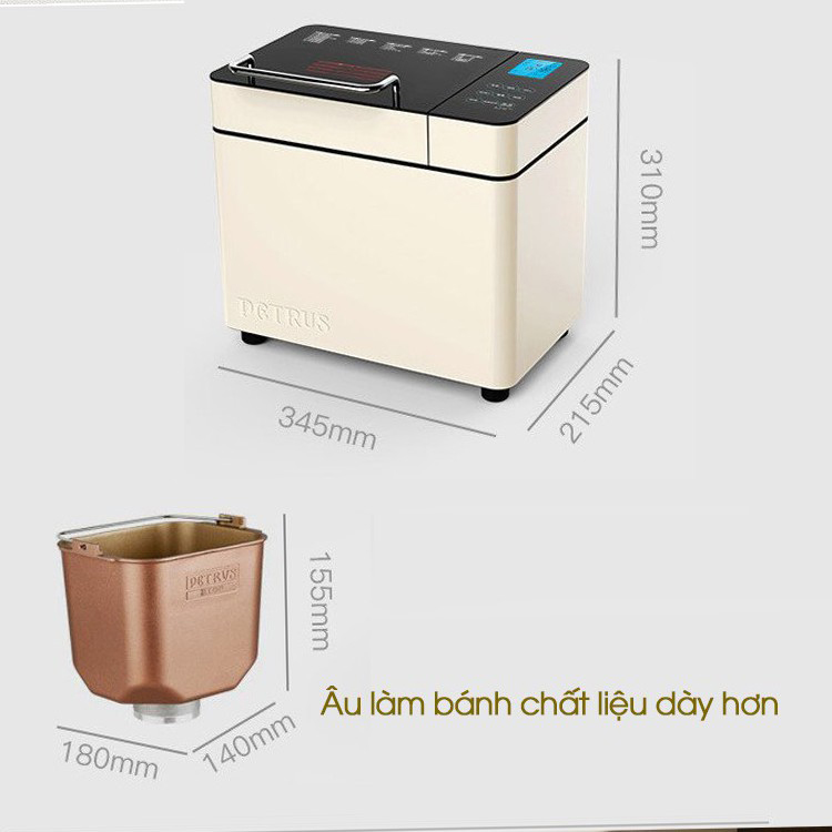 Máy làm bánh mì tự động cao cấp Petrus PE9600 3 trong 1 làm bành trộn bột làm kem