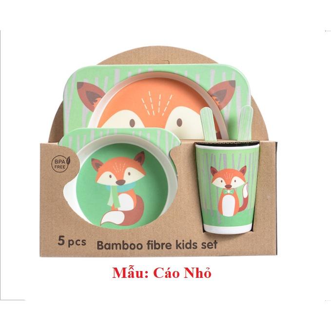 Bộ Khay Bát ăn dặm cho bé hình thú cưng, chất liệu sợi tre, chịu nhiệt cao, không độc hại