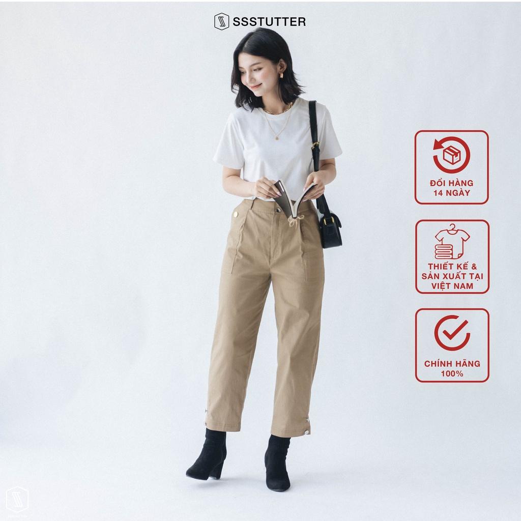 Quần dài nữ SSSTUTTER cạp cao đính khuy trẻ trung, hiện đại Wide Pocket Pants