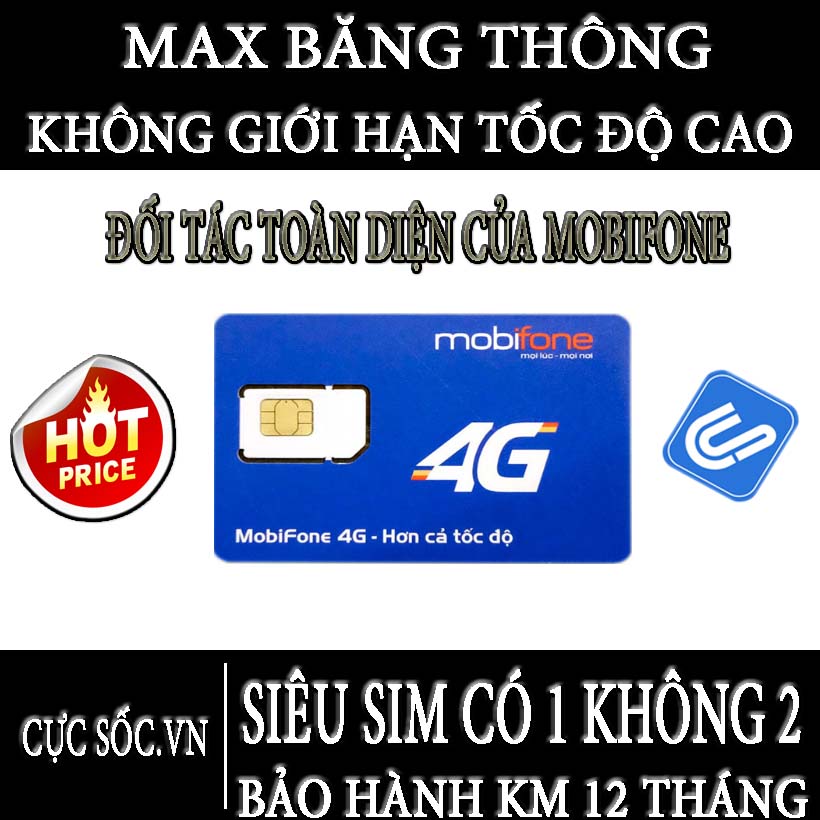 SIM 4G Mobifone Max Băng Thông 12 Tháng Không Nạp Tiền - Không Giới Hạn Dung Lượng - Hàng chính hãng - Mẫu ngẫu nhiên