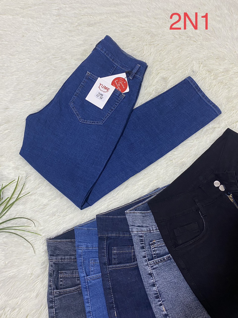 Quần jean dài lưng cao 2 nút có size 26-42 . Vải dày và co giãn. YUME JEAN BIGSIZE