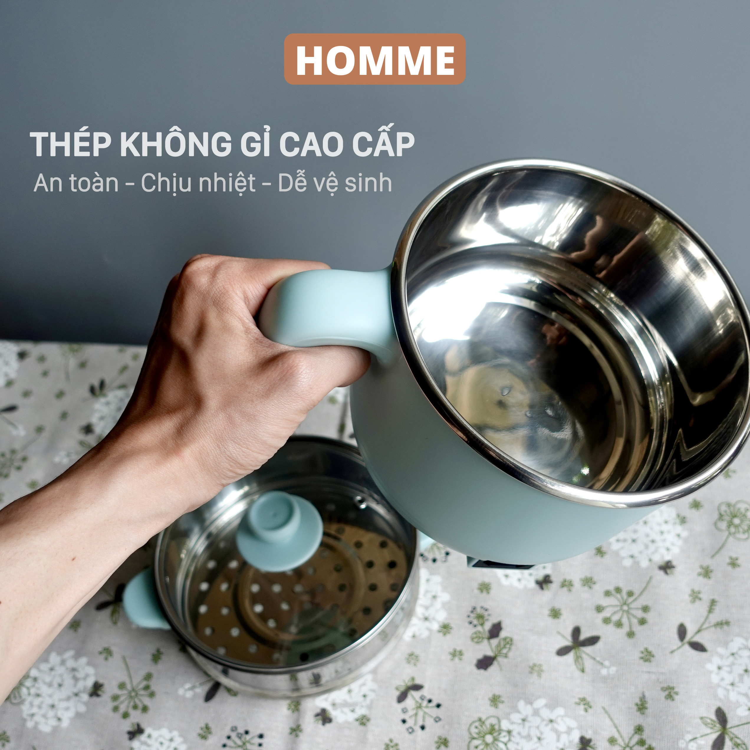 Nồi lẩu điện đa năng mini dùng làm ca lẩu nấu mì, ninh cháo, hấp, chiên, rán