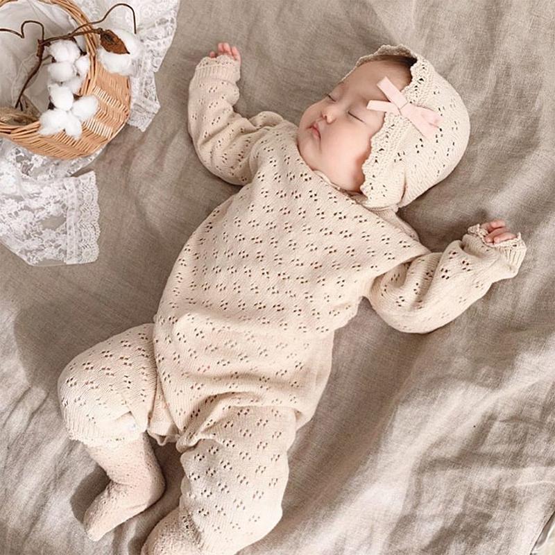 Sơ Sinh Bé Gái Đan Bodysuits Phong Cách Hàn Quốc Trẻ Sơ Sinh Bé Gái Jumpsuit Một Trong Những Bộ Trang Phục Tập Đi Cho Bé Gái Quần Áo